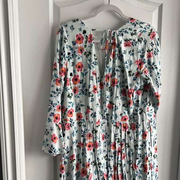 LOFT Blue Pink A-line Dress with Bishop Sleeves - Picture 2 of 4